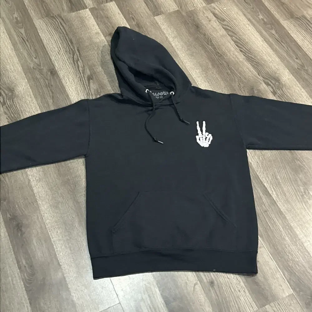 Men’s Small Bowery Supply Co. Black Skeleton Peace Hoodie